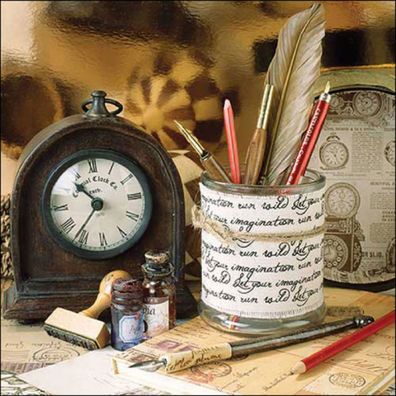 Servietten Papier 33x33cm 3-lag. mit Vintage Schreibutensilien 20 Stk