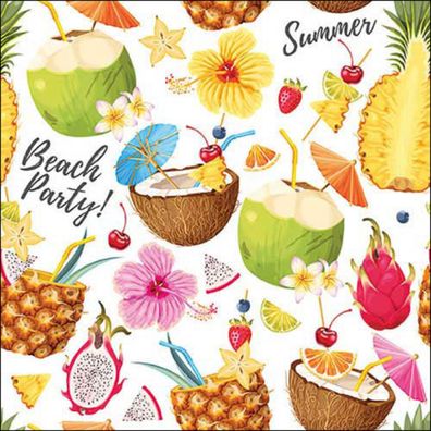 Servietten Papier 33x33cm 3-lag mit tropischem Beach Party Motiv 20 Stk