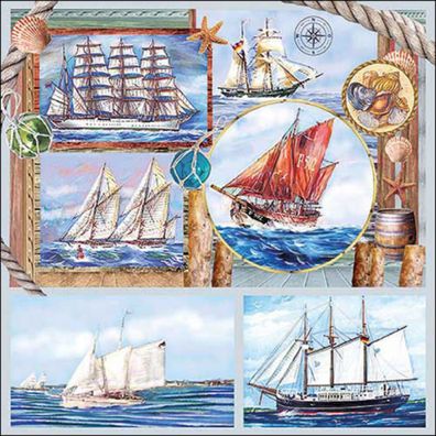 Servietten Papier 33x33cm 3-lag. mit Segelschiffen Motiv 20 Stück