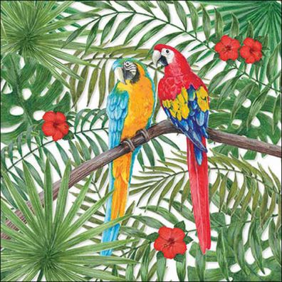 Servietten Papier 33x33cm 3-lagig mit Papageien Motiv 20 Stück