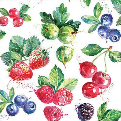 Servietten Papier 33x33cm 3-lag. mit Beeren & Früchte Motiv 20 Stück