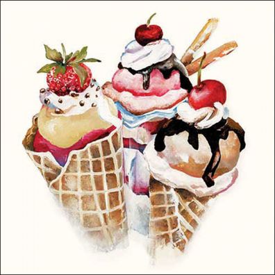 Servietten Papier 33x33cm 3-lag. mit Eiscreme & Waffeln Motiv 20 Stück