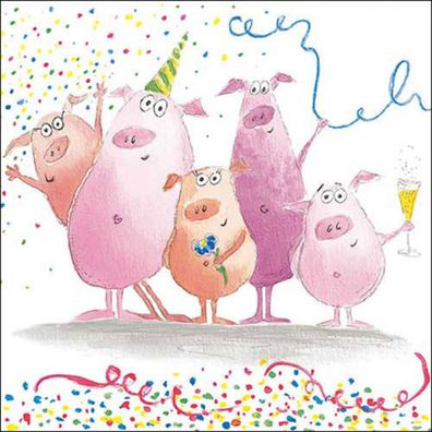 Servietten Papier 33x33cm 3-lag. mit Party Schweinchen Motiv 20 Stück