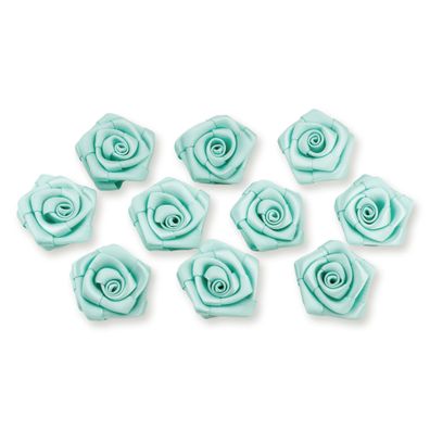 Satinrosen 3cm zum Basteln & Aufnähen 10 Stück Helltürkis / Aquamarin