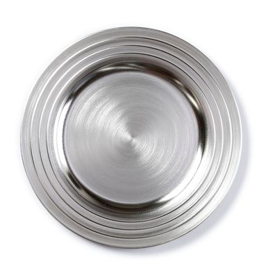 Dekoteller Kunststoff mit gerilltem Rand 33cm silber