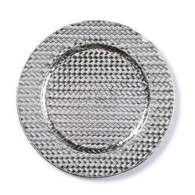 Dekoteller Kunststoff mit Flechtmuster 33cm silber