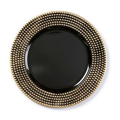 Dekoteller Kunststoff mit Nieten am Rand 33cm schwarz / Gold