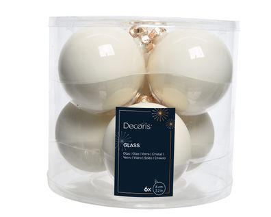 Weihnachtskugeln Glas 8cm 6 Stück - Wollweiß