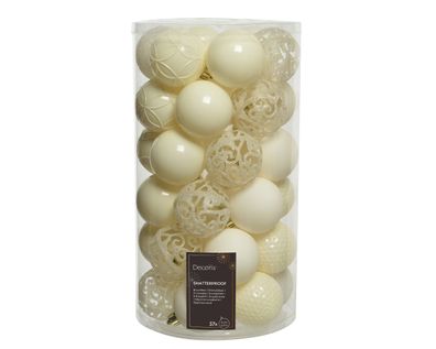 Weihnachtskugeln Kunststoff Ornamente 6cm 37er Set - Wollweiß