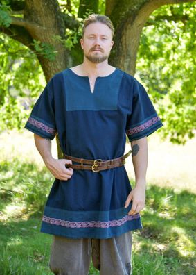 Mittelalter Tunika Egil mit Stickerei, Used-Look, blau