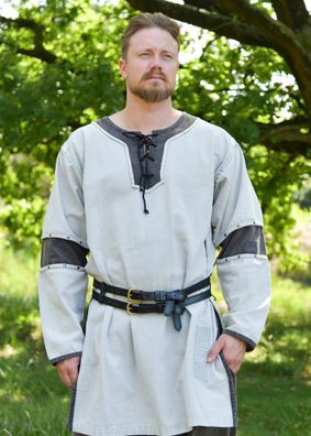 Mittelalter Tunika Sigval, Materialmix, Used-Look, grau