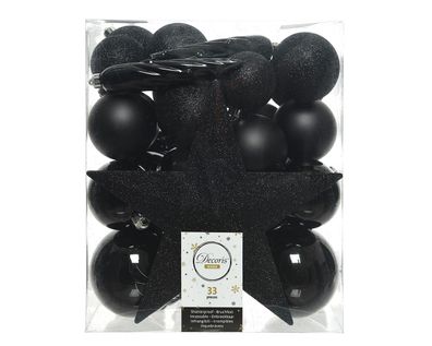 Weihnachtskugeln mit Christbaumstern Kunststoff 33er Set - Schwarz