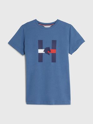 Tommy Hilfiger Damen Horse Print T-Shirt BLUE COAST FS 2023