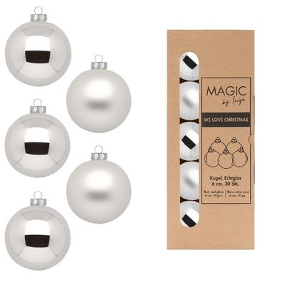 Weihnachtskugeln Glas 6cm 20 Stück - Frosty Silver