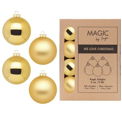 Weihnachtskugeln Glas 8cm 12 Stück - Inkagold