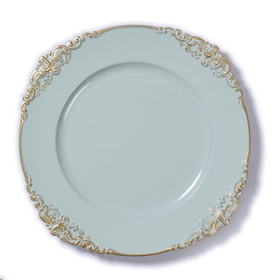Dekoteller Kunststoff mit goldenem Schnörkel Muster 35cm hellblau