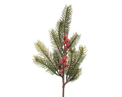 Tannenzweig mit roten Beeren 35cm PE Spritzguss künstlich grün