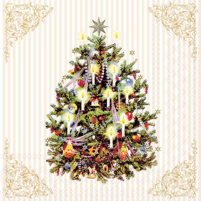 Servietten Papier 33x33cm 3-lagig mit Weihnachtsbaum Motiv 20 Stück