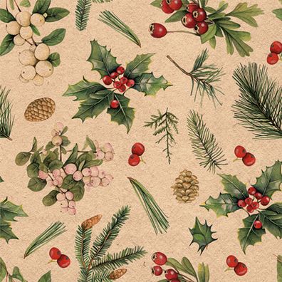 Servietten Papier 33x33cm 3-lag mit Naturzweige & Beeren Motiv 20 Stk