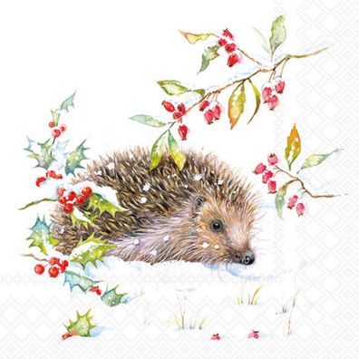Servietten Papier 33x33cm 3-lagig mit Winter Igel Motiv 20 Stück