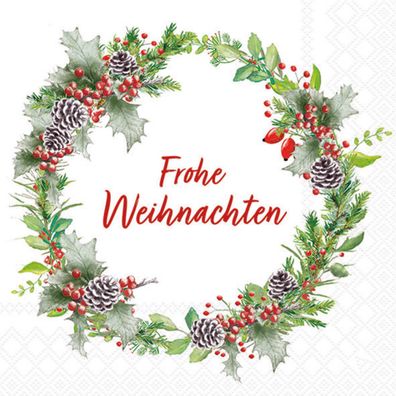 Servietten Papier 33x33cm 3-lagig mit Frohe Weihnachten Motiv 20 Stk