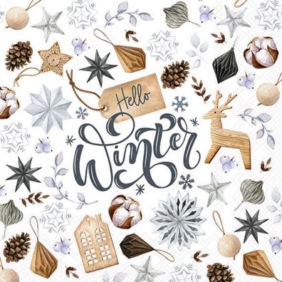 Servietten Papier 33x33cm 3-lagig mit Hello Winter Motiv 20 Stück