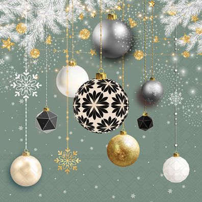 Servietten Papier 33x33cm 3-lagig mit Weihnachtskugeln Motiv 20 Stk