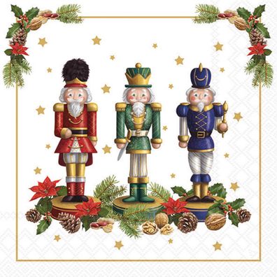 Servietten Papier 33x33cm 3-lagig mit Nussknacker Motiv 20 Stk