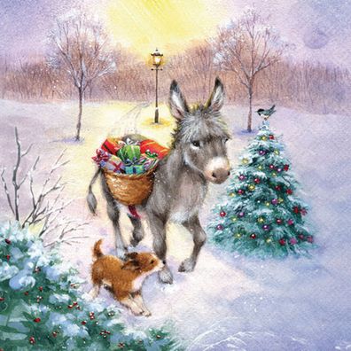 Servietten Papier 33x33cm 3-lagig mit Esel Winter Motiv 20 Stk