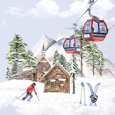 Servietten Papier 33x33cm 3-lagig mit Winter Ski Motiv 20 Stk