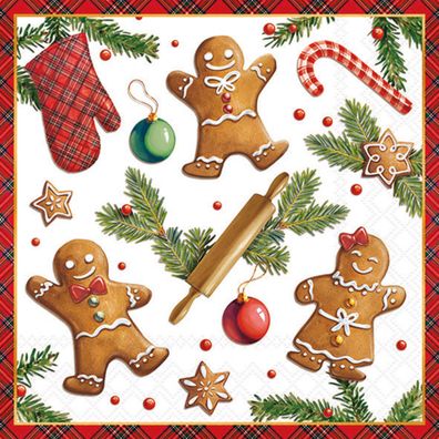 Servietten Papier 33x33cm 3-lagig mit Lebkuchen Motiv 20 Stk