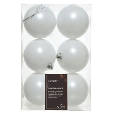 Weihnachtskugeln Kunststoff 8cm 6 Stück - Winterweiß