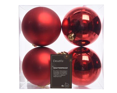 Weihnachtskugeln Kunststoff 10cm 4 Stück - Weihnachtsrot