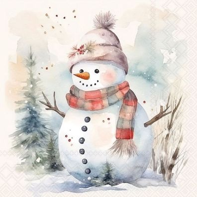 Servietten Papier 33x33cm 3-lagig mit Schneemann Motiv 20 Stk