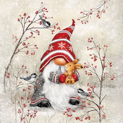 Servietten Papier 33x33cm 3-lagig mit Weihnachtswichtel Motiv 20 Stk