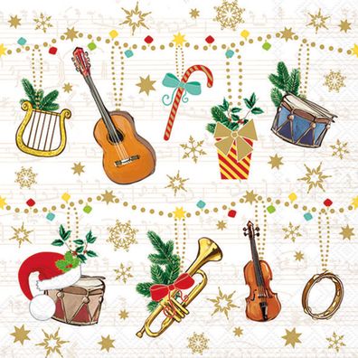 Servietten Papier 33x33cm 3-lagig mit Musik & Weihnachts Motiv 20 Stk