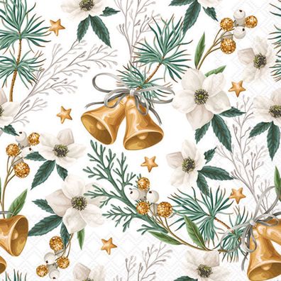 Servietten Papier 33x33cm 3-lagig mit Weihnachtsglocken Motiv 20 Stk