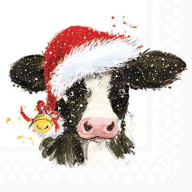 Servietten Papier 33x33cm 3-lagig mit Weihnachtskuh Motiv 20 Stk