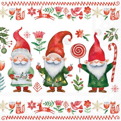 Servietten Papier 33x33cm 3-lagig mit Weihnachtswichtel Motiv 20 Stk