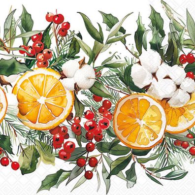 Servietten Papier 33x33cm 3-lagig mit Orangen & Beeren Motiv 20 Stk