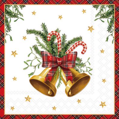 Servietten Papier 33x33cm 3-lagig mit Weihnachtsglocken Motiv 20 Stk