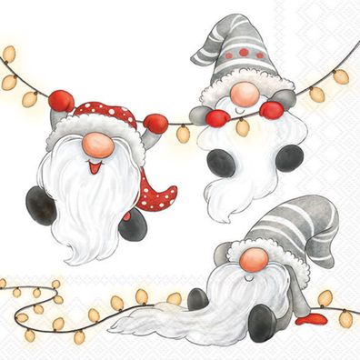 Servietten Papier 33x33cm 3-lagig mit Weihnachtswichtel Motiv 20 Stk