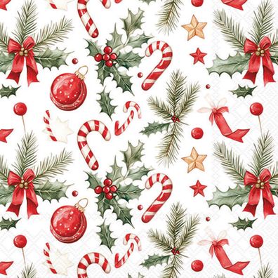 Servietten Papier 33x33cm 3-lagig mit Zuckerstangen Motiv 20 Stk