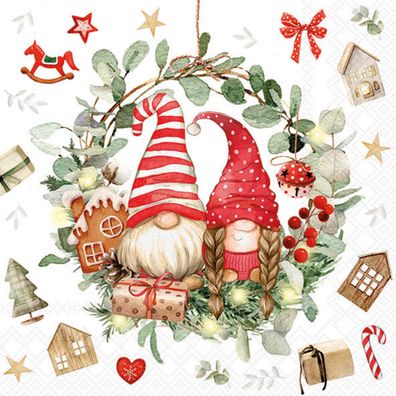 Servietten Papier 33x33cm 3-lagig mit Wichtel Motiv 20 Stk
