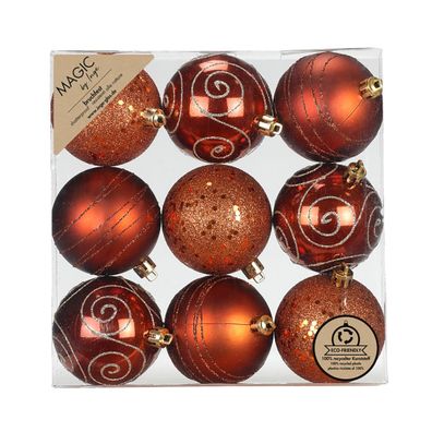 Weihnachtskugeln Kunststoff 6cm mit Glitzer 9er Set - Roasted Almond