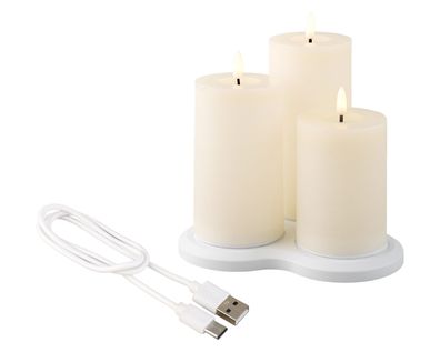 LED Kerzen 12,5-17,5cm mit Timer Wachs 3 Stück Creme / Warmweiß