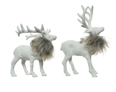 Christbaumschmuck Kunststoff Hirsch mit Fell weiß, 1 Stück sortiert