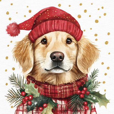 Servietten Papier 33x33cm 3-lagig Hund mit Weihnachtshalstuch 20 Stück