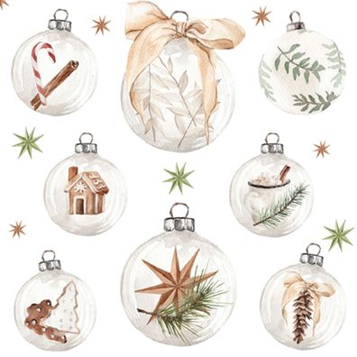 Servietten Papier 33x33cm 3-lagig mit Weihnachtskugeln Motiv 20 Stk
