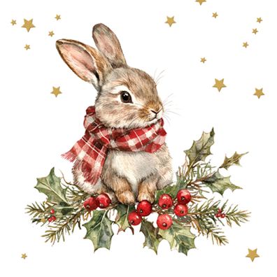 Servietten Papier 33x33cm 3-lagig mit Hase Winter Schal Motiv 20 Stk